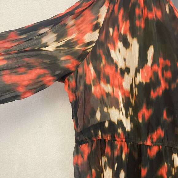 June + Vie Tiered Maxi Dress 3X Red Dark Chiffon Flowy Long Sleeve Whimsigoth - Picture 12 of 16